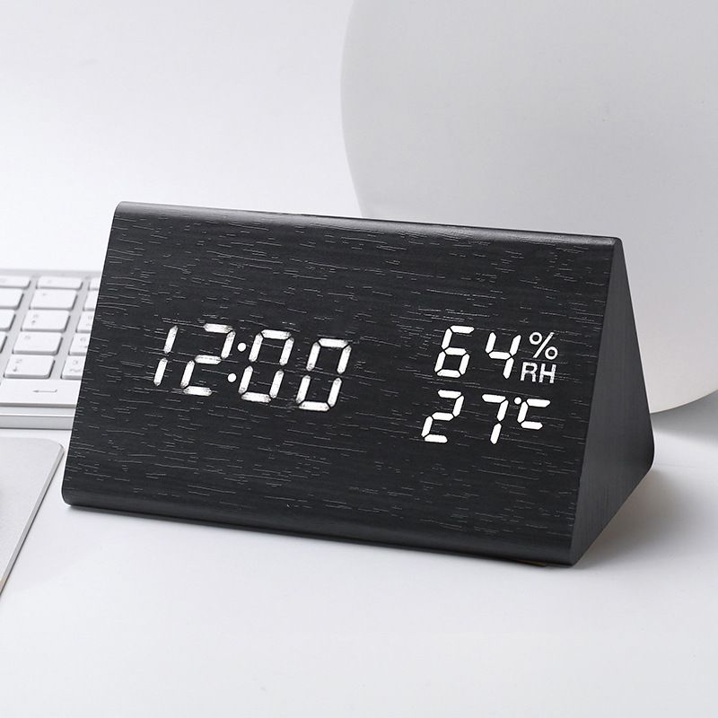 Digital Alarm Clocks Wooden LED Time Display for Bedrooms with Humidity&Temperature Detect Smart LED Digital Clock