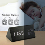 Digital Alarm Clocks Wooden LED Time Display for Bedrooms with Humidity&Temperature Detect Smart LED Digital Clock