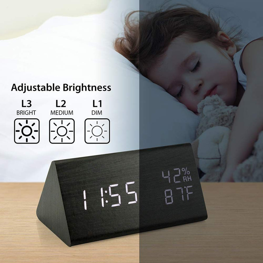 Digital Alarm Clocks Wooden LED Time Display for Bedrooms with Humidity&Temperature Detect Smart LED Digital Clock
