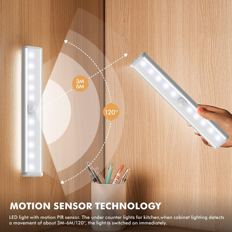 Under Cabinet Lights, Wireless Motion Sensing Stick-on Anywhere Step LED Light Bar with Magnetic Strip, Pure White, 3-Pack