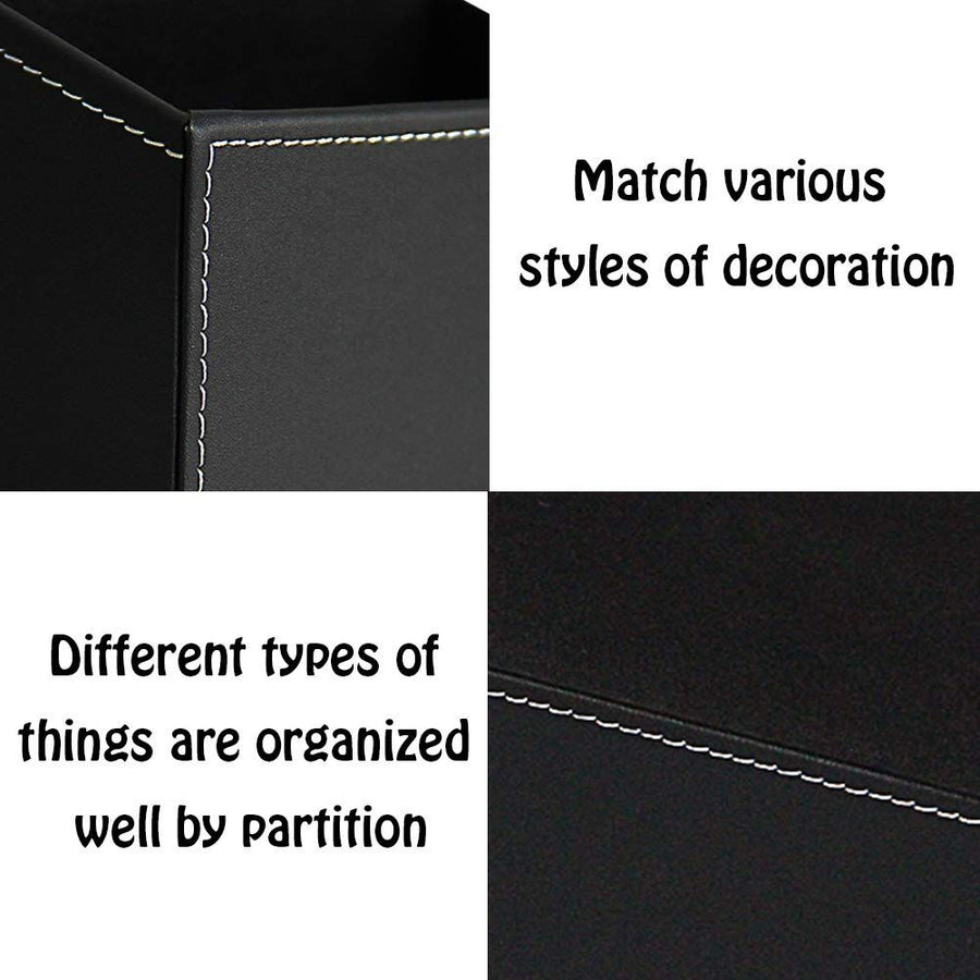 Remote Control Holder PU Leather Storage Container for TV Remote Phone Eyeglasses Desk Organizer （Black ）
