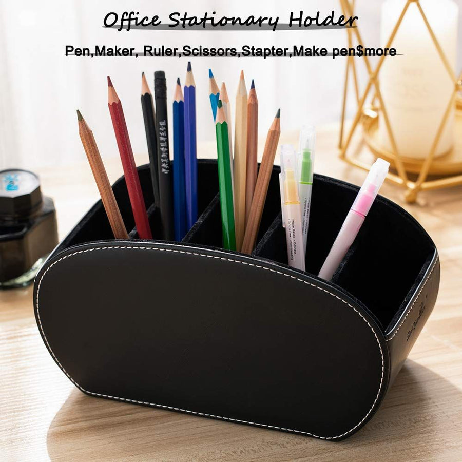 Tv Remote Control Holders Organizer Box with 5 Compartment Leather Multi-Functional Office Organization and Storage Tv Remote