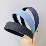 denim headband 3 3/16 inches wide fabric covered hair band headband denim jean (Dark blue and black and blue )