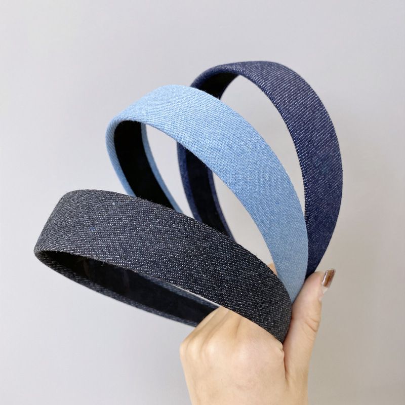 denim headband 3 3/16 inches wide fabric covered hair band headband denim jean (Dark blue and black and blue )