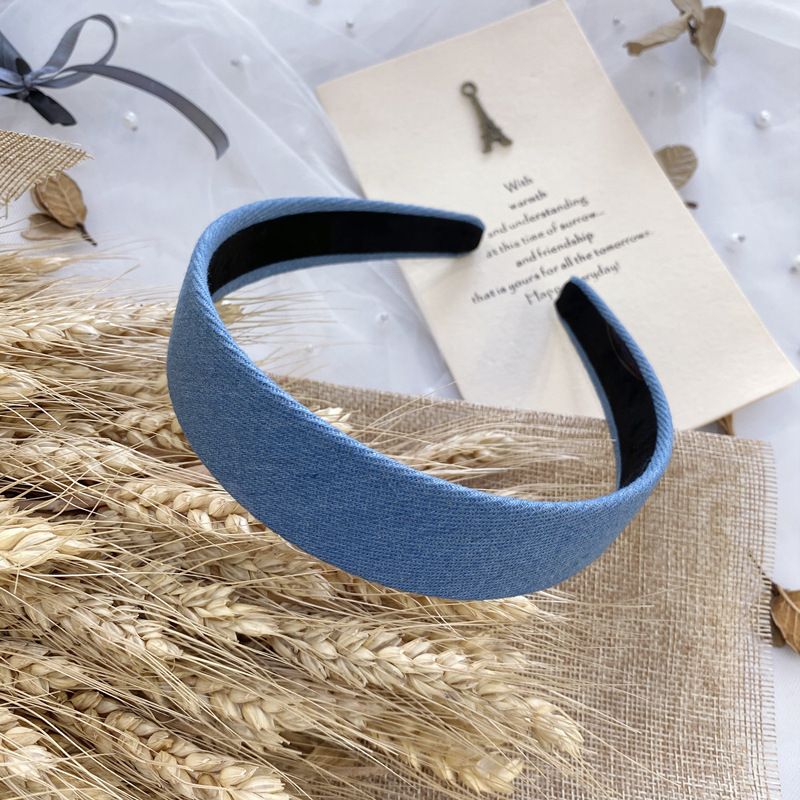 denim headband 3 3/16 inches wide fabric covered hair band headband denim jean (Dark blue and black and blue )