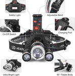Headlamp Rechargeable LED Head Lamp Super Bright Outdoor Headlight Clips Waterproof Construction Hard Hat Head Light Adults