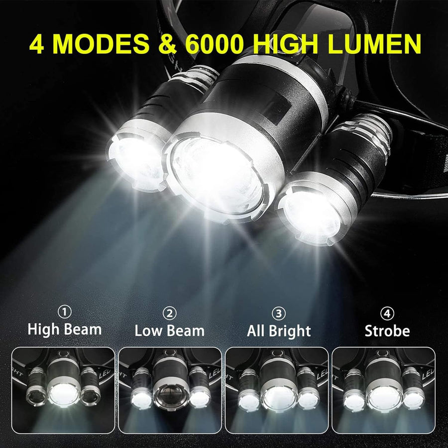 Headlamp Rechargeable LED Head Lamp Super Bright Outdoor Headlight Clips Waterproof Construction Hard Hat Head Light Adults