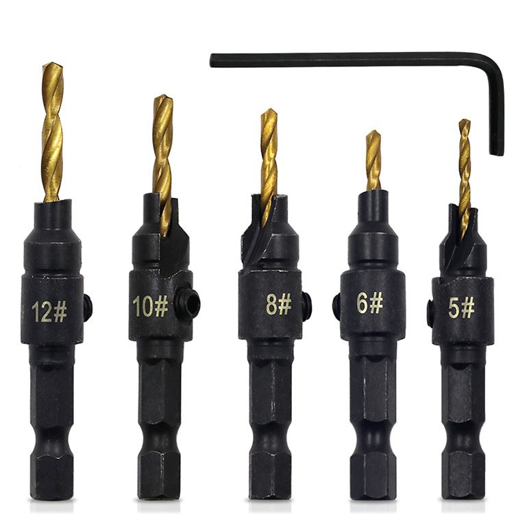 Hex Shank Countersink Drill Bit Power Tools Accessories for Plastic Metal Woodworking Tool by Power Drill 5Pcs/Set #5#6#8#10#12