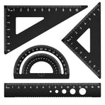 Triangular Ruler Set, 4 Pieces Aluminum Alloy Ruler, Geometric Protractor for Student,Draftsman, School Office Supplies(Black)