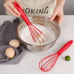 10-inch stainless steel silicone egg beater mini egg beater colorful egg beater mixer mini baking tools,(red-2 pcs)
