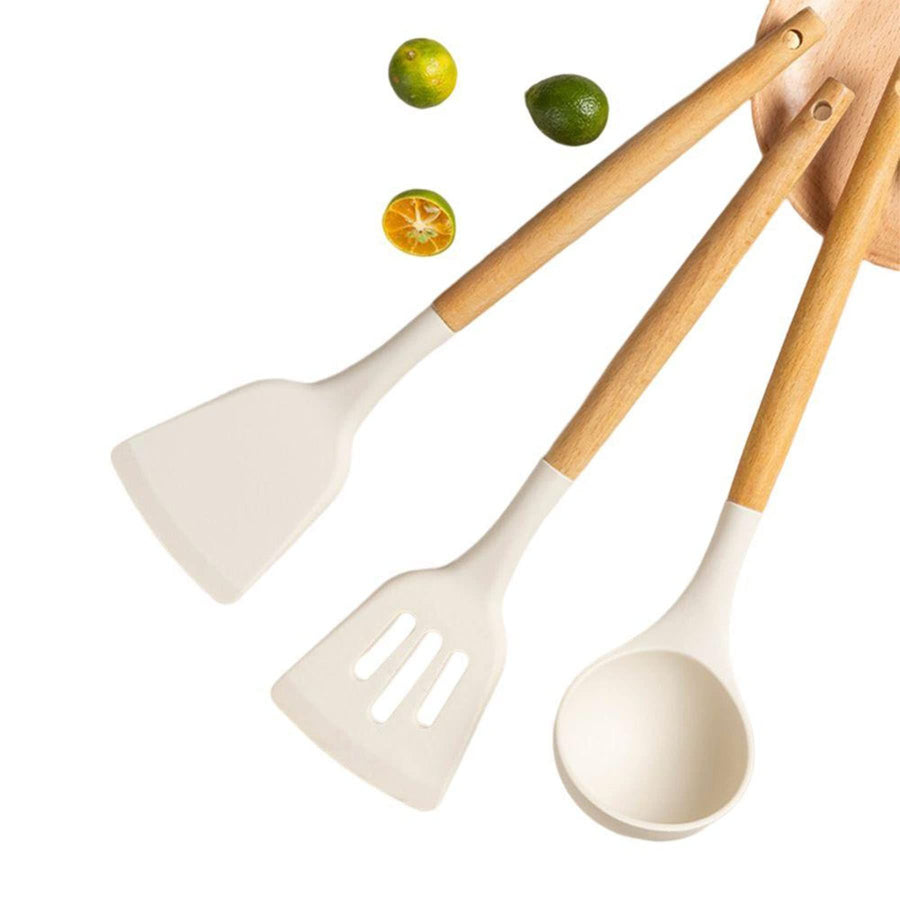 Silicone Kitchen Utensils Set, Heat Resistant Cooking Utensils Set Spatula Set Nonstick Cookware (3 pcs white)