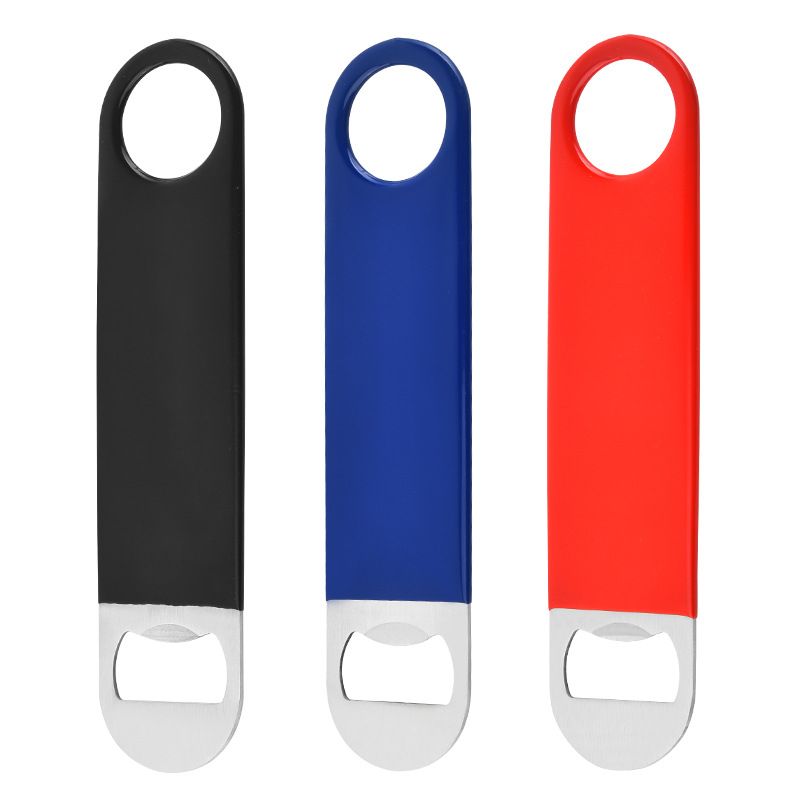 3 Pack Heavy Duty Stainless Steel Flat Bottle Opener, Solid Beer Openers, 7 inches Red, Black, Blue