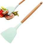 Silicone Solid Spatula with Wooden Handle, Heat Resistant and Non Stick Cooking Utensil, Kitchen Turner for Frying