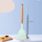 Silicone Solid Spatula with Wooden Handle, Heat Resistant and Non Stick Cooking Utensil, Kitchen Turner for Frying