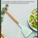 Silicone Solid Spatula with Wooden Handle, Heat Resistant and Non Stick Cooking Utensil, Kitchen Turner for Frying