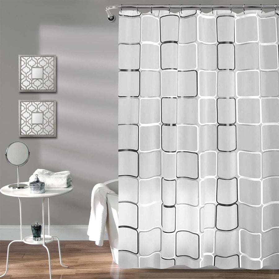 Shower Curtains for Bathroom,Black White Lattice Plastic Shower Curtains for Bathroom Decor, Waterproof Clear Shower