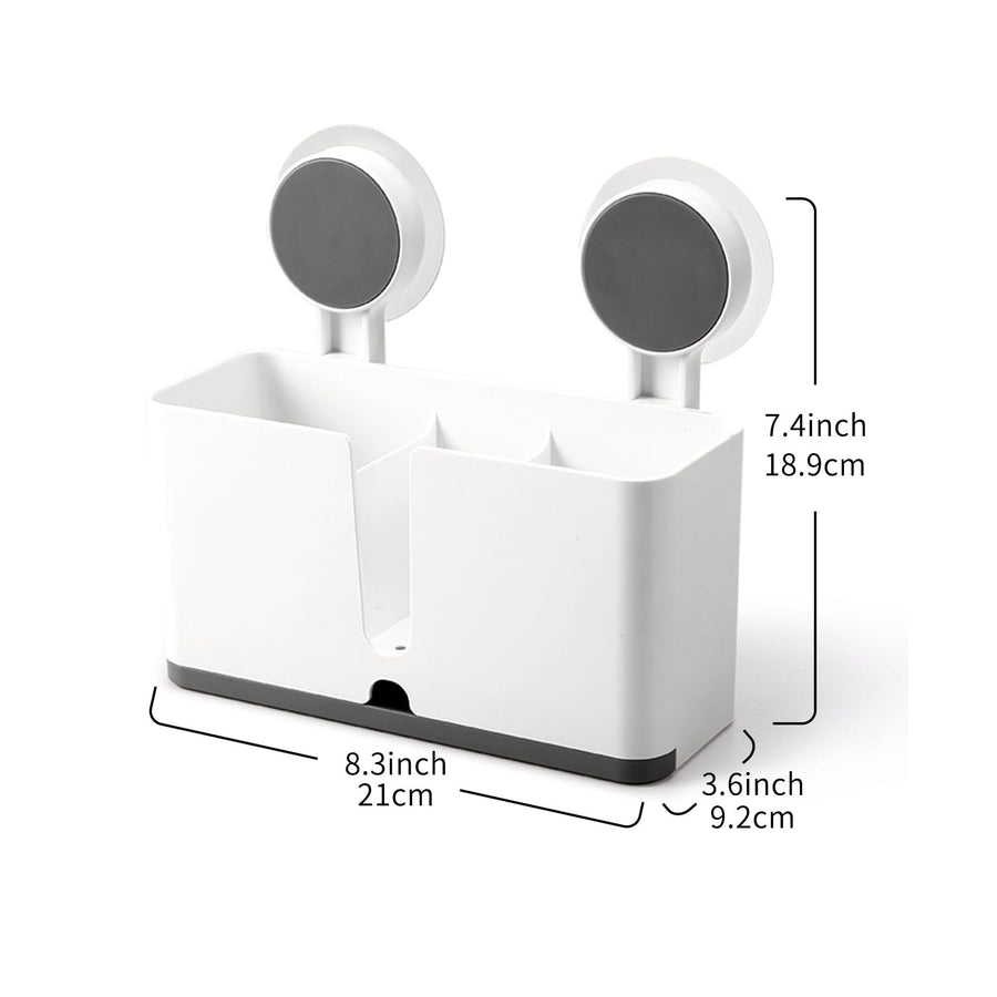 Wall Mounted Storage Organizer, Adhesive Self-Draining Shower Caddy, Plastic Shelf with 3 Compartments and Removable Drain Tray