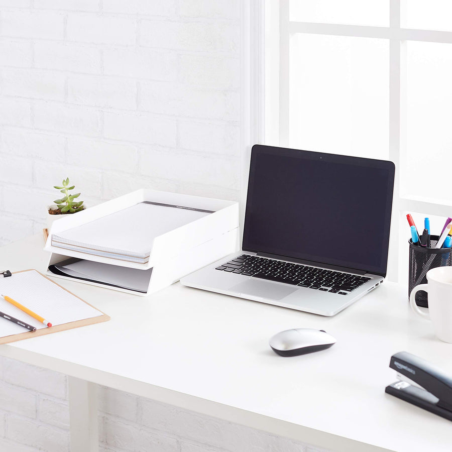 Rectangular Plastic Desk Organizer, Letter Tray,For use inside a drawer or cabinet or on a desk or shelf White, 2-Pack