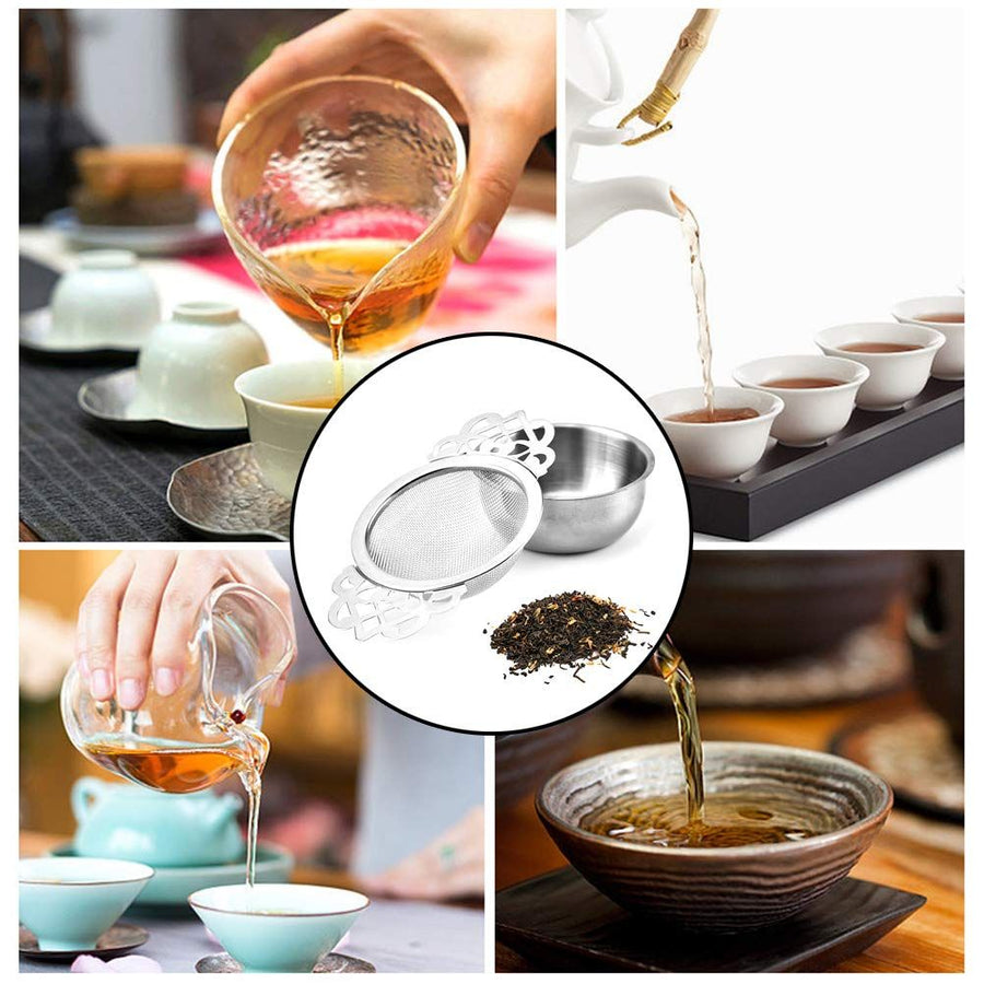 Tea Strainers with Drip Bowls,Loose Leaf Tea Strainers with Double Winged Handles Extra Fine Mesh Tea Infuser Brew Loose Leaf Tea