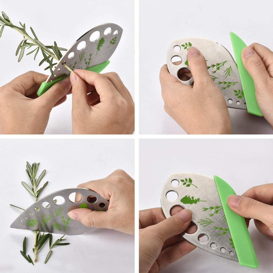 Herb Stripper Tool, 9 Holes Stainless Steel kale Leaf Stripping Zip Tools, Curved Edge Can be Used as a Kitchen Gadgets