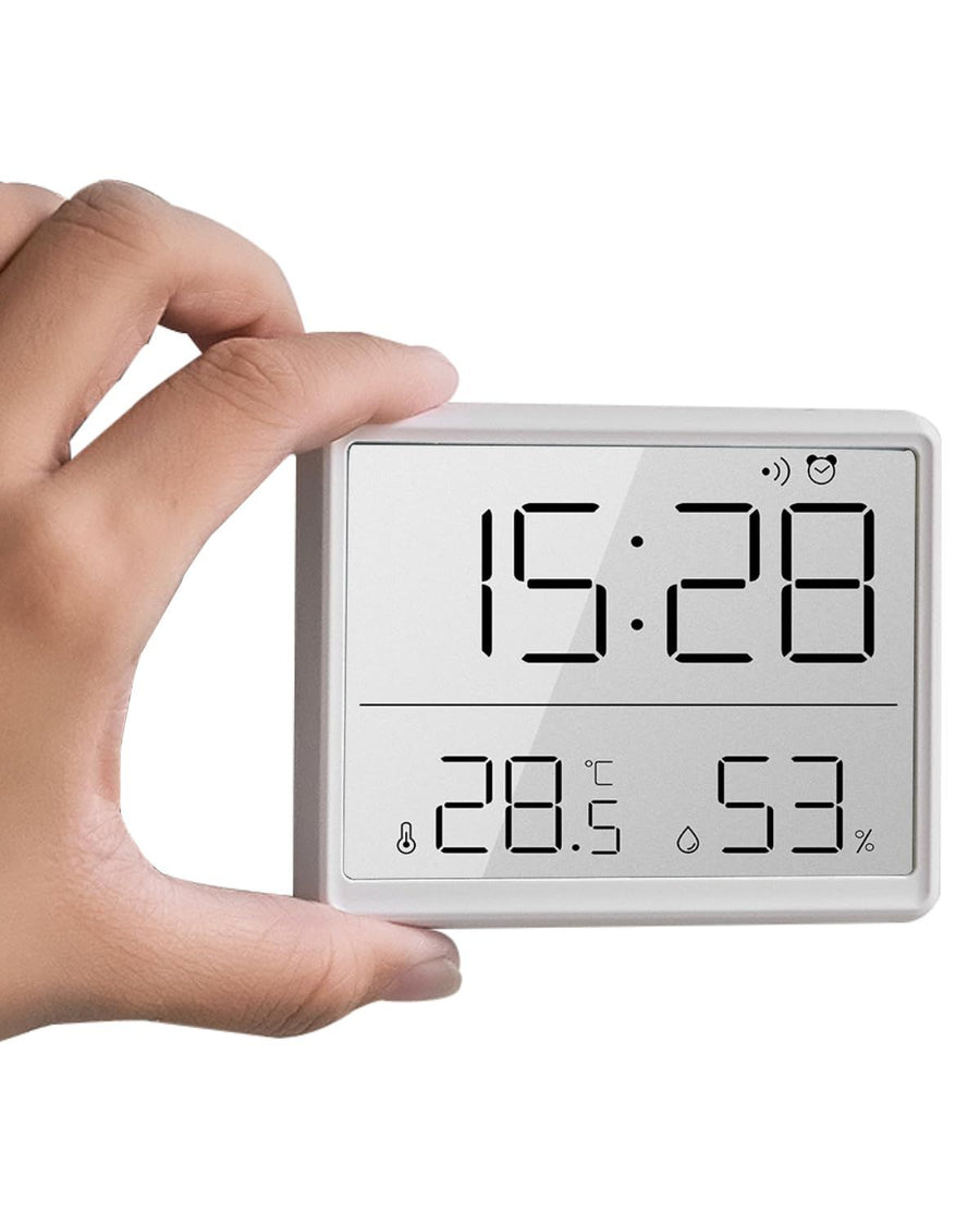 Smart Digital Alarm Clock, w/Magnetic Attraction, Indoor Temperature Humidity, HD Screen Hour Date, Battery Operated - White