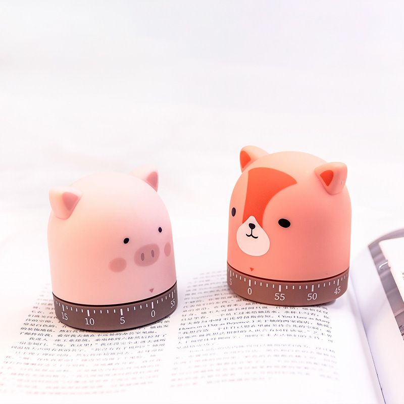 Mechanical Kitchen Timer with Cute Cartoon Rotating Countdown Loud Alarm Timer for Cooking/Reading/do Sports Time(Fox and Pig)