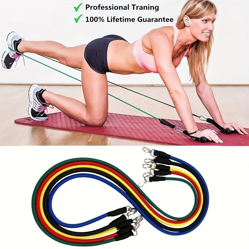 Portable Home Gym Accessories, Resistance Bands Set (11 PCS), Stackable Up to 100 lbs, Exercise with Door Anchor, Handles