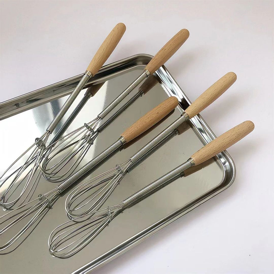 Egg Beater Tiny Whisk with Wood Handle 20cm for Whisking, Beating, Blending Ingredients, Mixing Sauces Pack of 5