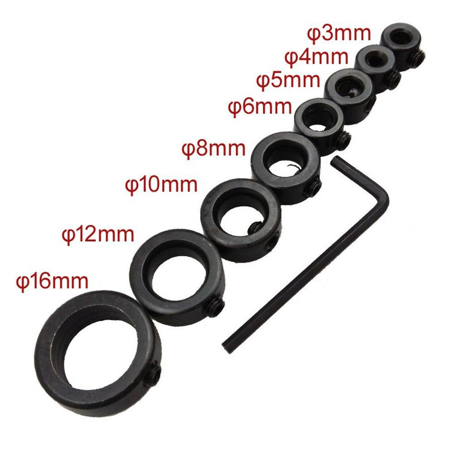 8Pcs Woodworking Drill Bit Depth Stop Collars Ring Positioner Locator with Hex Wrench to Tighten and Stops Set