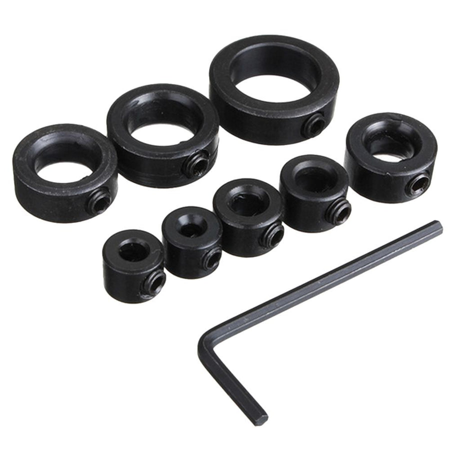 8Pcs Woodworking Drill Bit Depth Stop Collars Ring Positioner Locator with Hex Wrench to Tighten and Stops Set
