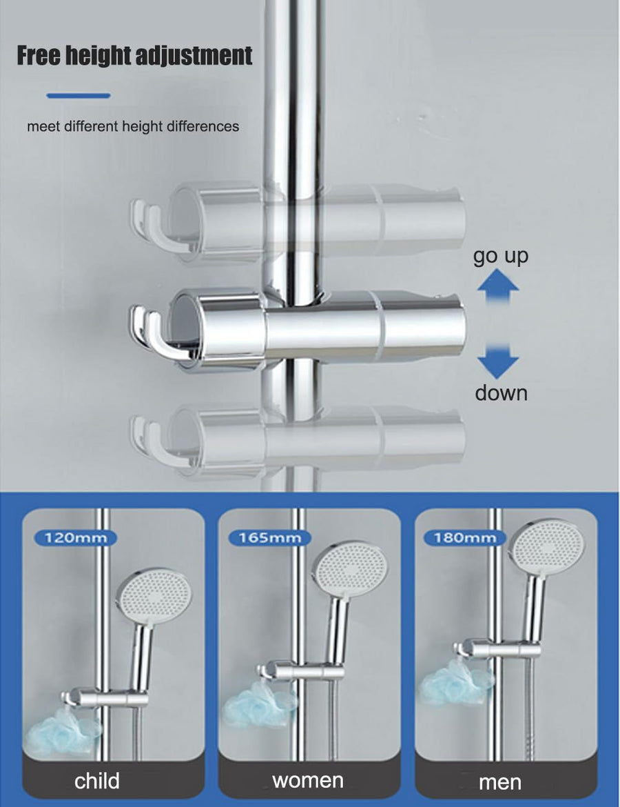 Punch Free Shower Head Bracket,Adjustable Hand held Shower Head Holder with 2 Hoots,Shower Holder Lifting Rod Hanging Bracket