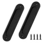 2PCS Flush Pull Barn Door Handle Matte Black,5 Inch Round Corner Rectangular Flat Plate Recessed Flush Sliding Pocket Door Handles