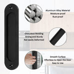 2PCS Flush Pull Barn Door Handle Matte Black,5 Inch Round Corner Rectangular Flat Plate Recessed Flush Sliding Pocket Door Handles