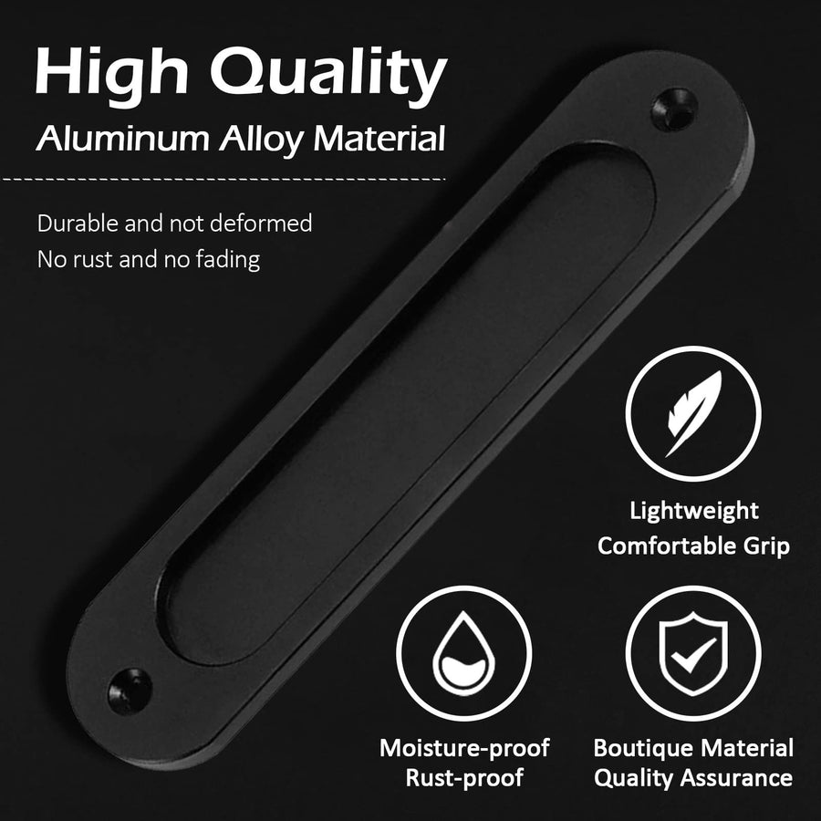 2PCS Flush Pull Barn Door Handle Matte Black,5 Inch Round Corner Rectangular Flat Plate Recessed Flush Sliding Pocket Door Handles