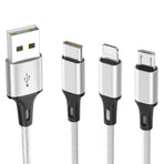 Multi USB charging cable suitable for most mobile phones and tablets, aluminum nylon three in one universal multi charging cable