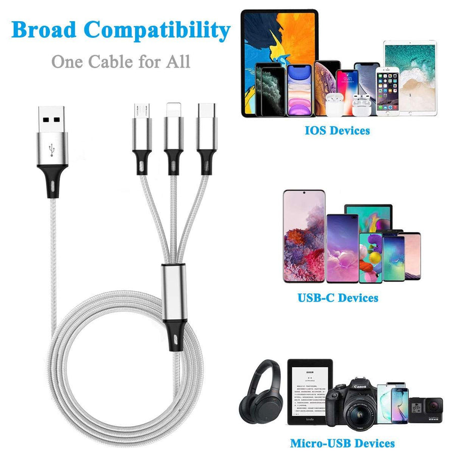 Multi USB charging cable suitable for most mobile phones and tablets, aluminum nylon three in one universal multi charging cable