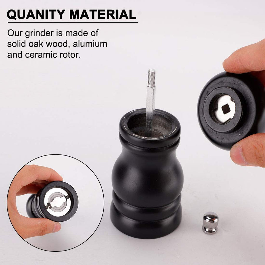 Salt and Grinder 4 Inch Wooden Mills Shakers with Adjustable Coarseness for Seasoning Meal Prep Cooking Dining Black