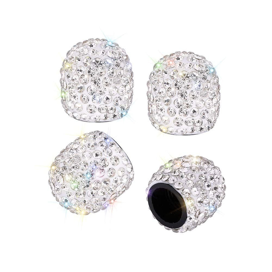 Valve Caps, 4 Pack Handmade Crystal Rhinestone Tire Caps, Attractive Dustproof Accessories for Car (White)