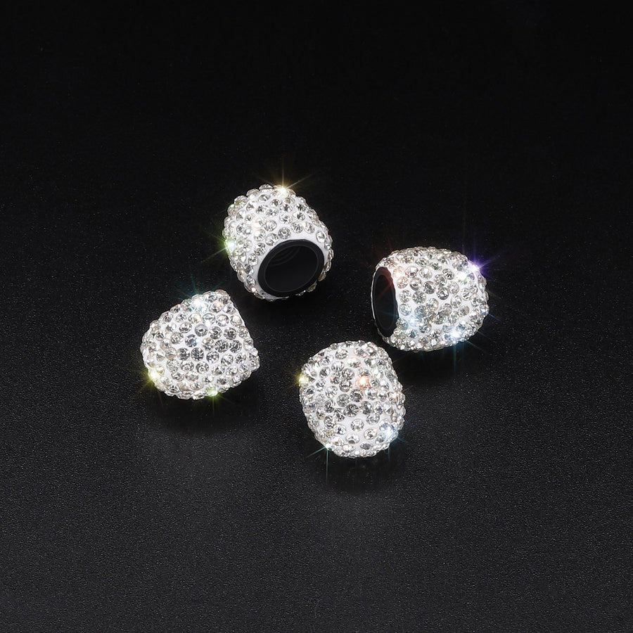 Valve Caps, 4 Pack Handmade Crystal Rhinestone Tire Caps, Attractive Dustproof Accessories for Car (White)