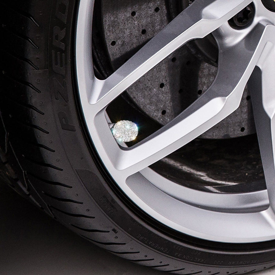 Valve Caps, 4 Pack Handmade Crystal Rhinestone Tire Caps, Attractive Dustproof Accessories for Car (White)