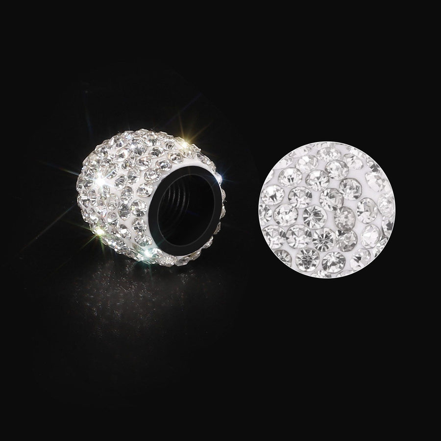 Valve Caps, 4 Pack Handmade Crystal Rhinestone Tire Caps, Attractive Dustproof Accessories for Car (White)
