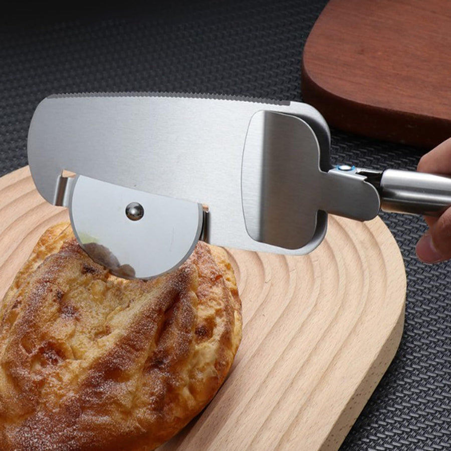 Stainless Steel 3-in-1 Pizza Cutter, Multi-function Cutter, Sandwich Skiving Machine, Rust Resistant, Comfort Handle, Thumb Guard