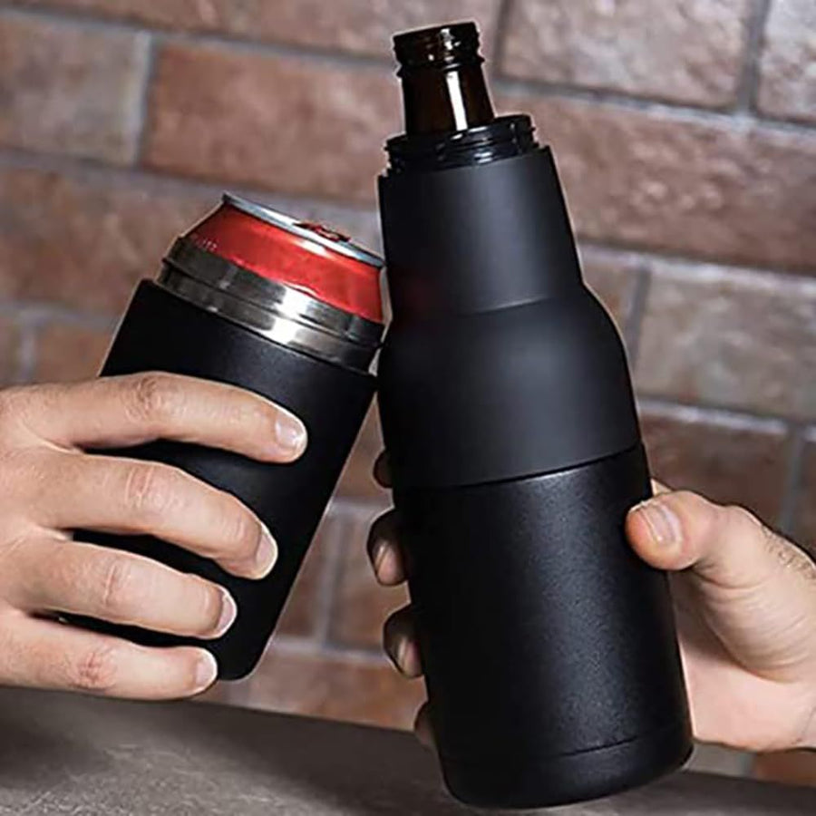 3 in 1 Beer Bottle and Can Cooler, Vacuum Insulated Double Walled Stainless Steel Cooler with Beer Opener (Black)