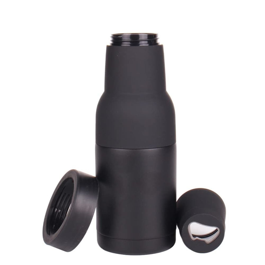 3 in 1 Beer Bottle and Can Cooler, Vacuum Insulated Double Walled Stainless Steel Cooler with Beer Opener (Black)