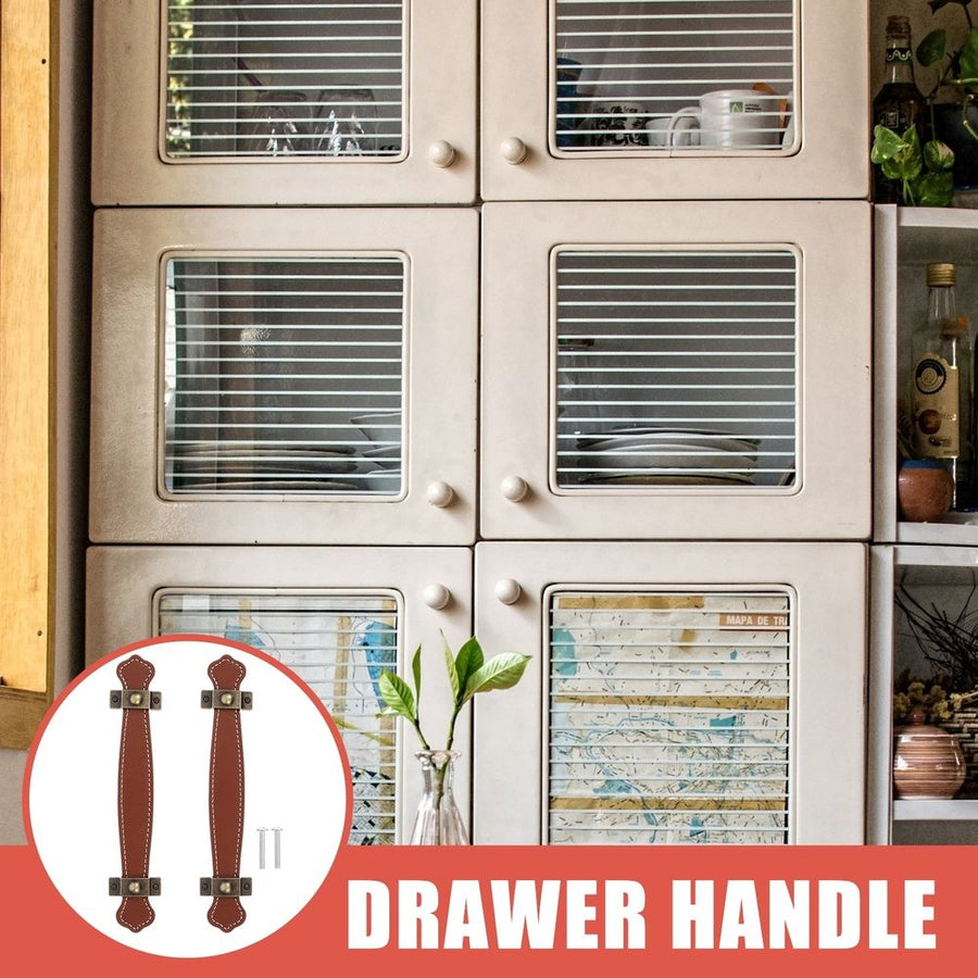 2Pcs Brown PU Cabinet Handles Vintage Style Handmade Door Pulls for DIY Projects