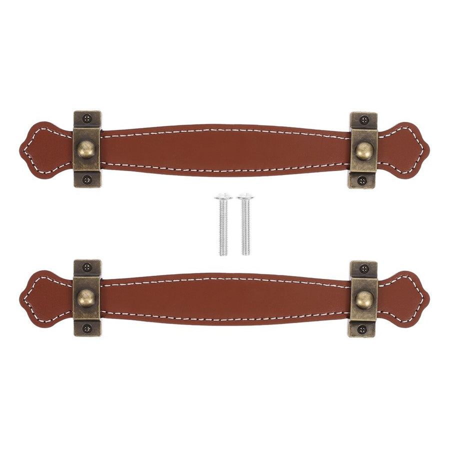 2Pcs Brown PU Cabinet Handles Vintage Style Handmade Door Pulls for DIY Projects