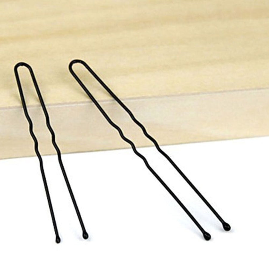 100Pcs Black U Hairpin Metal Thick Wavy Design for Secure Hairstyle