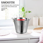Plated Silver Stainless Steel Bucket with Handle Thick Heavy Bottom Rust Proof Water Container