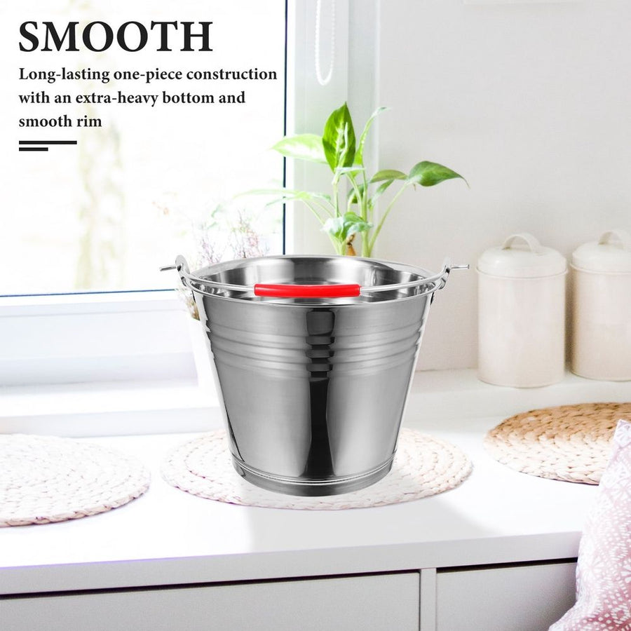 Plated Silver Stainless Steel Bucket with Handle Thick Heavy Bottom Rust Proof Water Container