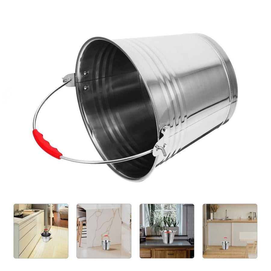 Plated Silver Stainless Steel Bucket with Handle Thick Heavy Bottom Rust Proof Water Container